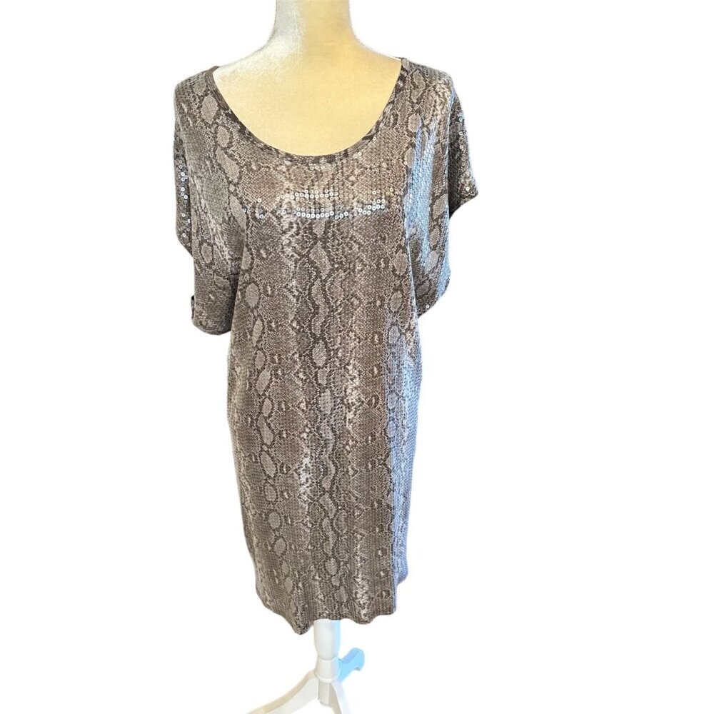 MICHAEL KORS Gray SEQUINS Sheer Shirt Dress Python Print Cocktail Women’s Medium